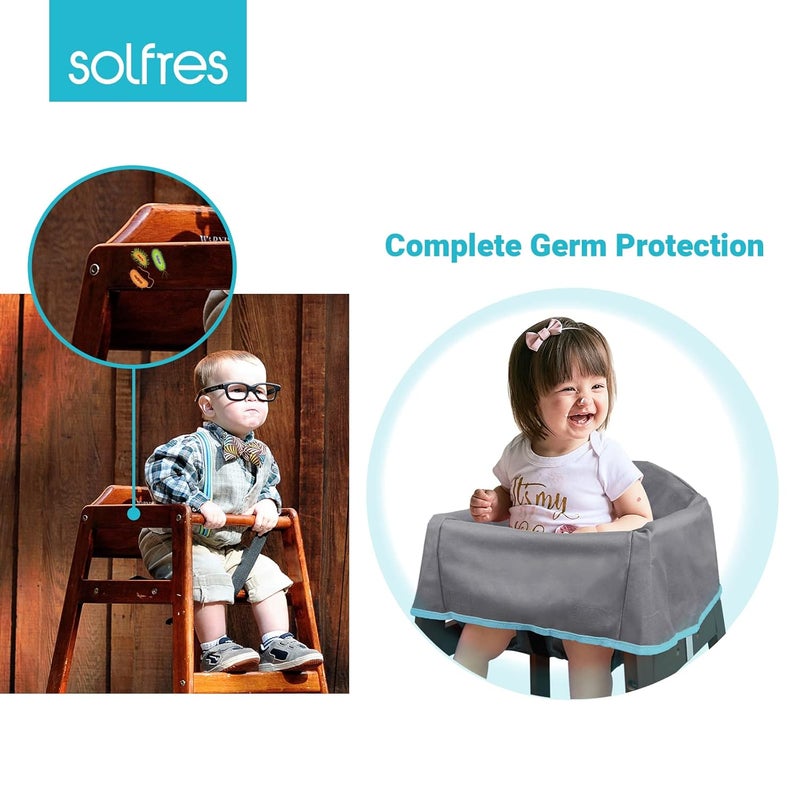 Solfres Dual-Belt Baby High Chair Cover, Upgrade Version, for Wooden or Restaurant High Chair, Sturdy and Robust Material, Waterproof Washable Stain and Slip Resistant, Gray - Image 3